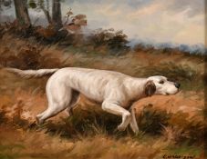 C. Harrison (20th Century), a dog in a landscape, oil on panel, 8
