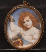 Peter (Possibly Emanuel Thomas Peter), 19th Century, a miniature portrait of a girl in a blue sash