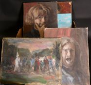 GEORGE WEISSBORT (1928 - 2013)A BOX OF VARIOUS OILS, some for restoration, including two self-