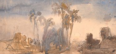 Circle of William James Muller, The Avenue of the Sphinxes, watercolour, 6.75