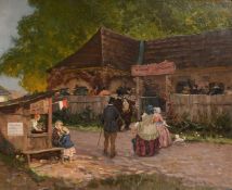 Late 19th Century Continental, possibly Hungarian School, figures in formal attire approaching a