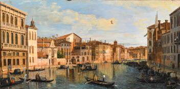English School, Probably 20th Century, gondolas on a Venetian canal, oil on canvas. 10