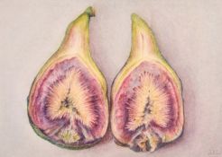 Manner of Eliot Hodgkin, study of Barlotti beans, watercolour, signed with initials, 6