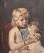 GEORGE WEISSBORT (1928 - 2013)PORTRAIT half LENGTH OF A YOUNG GIRL holding a doll, board. 22ins x