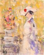 Walter Beauvais (1942-1998), 'Looking at the Flower Display', oil on canvas laid down, signed with