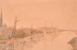 Captain Luck, Circa 1915, 'Ypres 1915', watercolour, signed and inscribed verso, 7.25