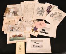 A folio of small watercolours, pen and ink etc, various subjects, (q).