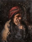 GEORGE WEISSBORT (1928 - 2013)A PORTRAIT OF A MAN, his head on his chin, board. 22ins x 17ins (