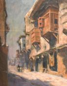 Late 19th Century possibly North African School, figures in a narrow city street, oil on canvas laid