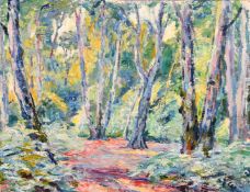 Charles Genge (1874-1958), 'In the Forest', oil on canvas laid down, signed with initials, 9.5 x