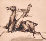 Attributed to Francis Grant, a huntsman on a lively horse, ink and wash, 3.5