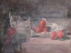 GEORGE WEISSBORT (1928 - 2013)THREE VARIOUS STILL LIFES, board. 9.5ins x 14ins (24cm x 36cm)