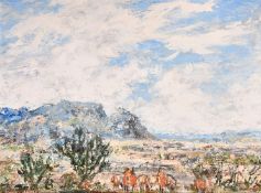 20th Century Impressionist School, landscape with figures and animals in the foreground, oil on