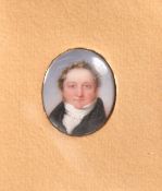 An early 19th Century miniature portrait of Thomas Greenwood, watercolour on ivory, inscribed verso,