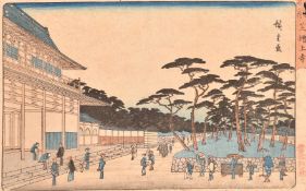 Three Japanese woodblocks, unframed, (3).