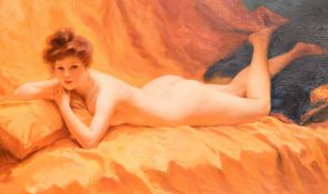 Konstantin Razumov (b. 1974), a reclining female nude, oil on canvas, signed and inscribed verso,