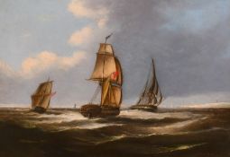 George Chambers (1830-1890), ships passing off a headland, oil on canvas, signed, 14