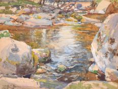 Samuel John Lamorna Birch (1869-1955), a rocky pool, watercolour, signed, 11.5