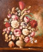 Cote, 20th Century, a pair of still life paintings of mixed flowers, oil on canvas, 24