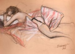 A folio of unframed figural studies, mostly female subjects, some semi-erotic, some by Ernest