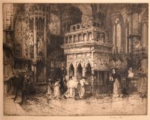 E. Hedly Fitton (1859-1929), an interior scene from Westminster Abbey, engraving, signed in