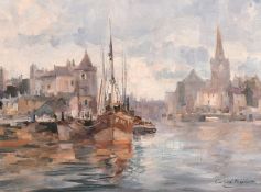 Ivan Taylor (b. 1946).A view of Ostend Harbour, oil on board.Signed, 12