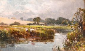 John Talbot Adams (late 19th Century), a pair of oil on board paintings one of anglers by a river
