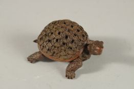 A SMALL BRONZE TORTOISE CENSER. 9cms long.