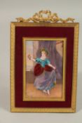 ROCHAT. A GOOD ENAMEL PORTRAIT OF A DANCER. Signed. 11cms x 7cms, in a velvet and gilt frame.
