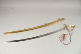 AN 1831 BRITISH OFFICER'S MAMELUKE SABRE with ivory handle and brass sheath, the blade engraved