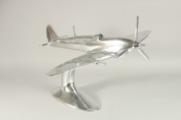 A GOOD CHROME MODEL OF A SPITFIRE. 50cms long.