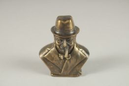A BRASS NOVELTY WINSTON CHURCHILL VESTA. 6cms.