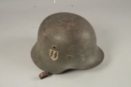 A GERMAN WWII SS DOUBLE-DECAL 1935 HELMET.