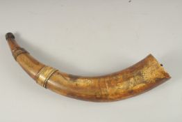 A LARGE SCOTTISH SCRIMSHAW TYPE ENGRAVED HORN 