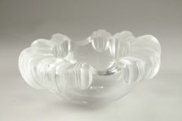 A LALIQUE CIRCULAR BOWL. Engraved: Lalique, France. 20cms diameter.