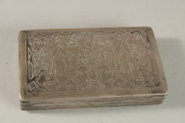 A DUTCH SILVER TOBACCO BOX. 13cms x 8cms. Weight 158grms.