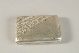 A RUSSIAN SILVER CIGARETTE CASE. 9cms x 6cms. Weight 114grms.