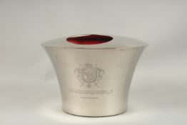 A NAPOLEON SILVER PLATE THREE BOTTLE CIRCULAR WINE COOLER. 37cms diameter.