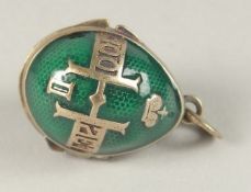 A RUSSIAN SILVER AND ENAMEL EGG PENDANT.