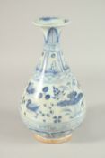 A CHINESE BLUE AND WHITE VASE with birds and flowers. 26cms high.