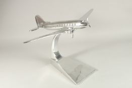 A GOOD CHROME MODEL OF A DAKOTA. 33cms long.