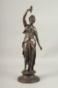 A 19TH CENTURY BRONZE OF A CLASSICAL YOUNG LADY 