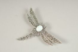 A SILVER AND OPAL MARCASITE DRAGONFLY BROOCH.