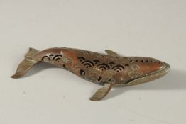A CHINESE BRONZE FISH CENSER (WHALE). 15cms high.