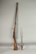 A FRANCO PRUSSIAN WAR NEEDLE RIFLE AND BAYONET. 127cms long.