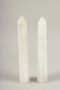A PAIR OF ROCK CRYSTAL OBELISKS. 30cms high.