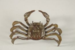 A LARGE BRONZE CRAB. 12cms.