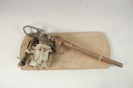 AN UNDERCARRIAGE RELIC FROM A CRASHED WELLINGTON BOMBER.