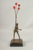 AFTER BANKSY THE BRONZE BALLOON GIRL. Signed on a square base. 46cms high.