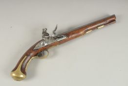 AN 18TH CENTURY DRAGOON FLINTLOCK PISTOL, Circa 1750. Tower Proof with brass mounts, wooden body and